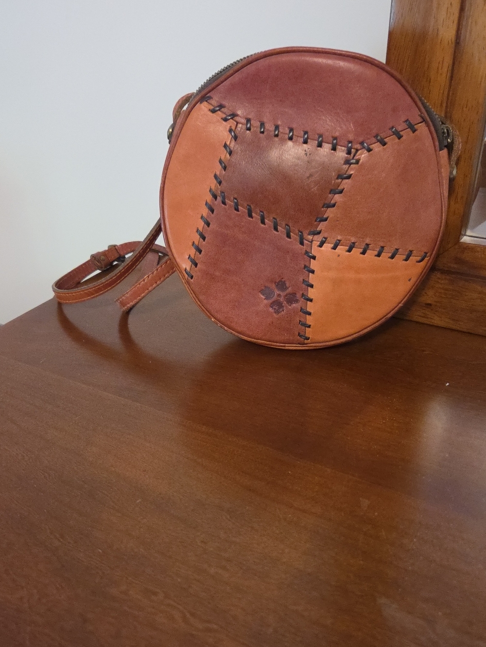 Patricia Nash Round Patchwork Leather Crossbody - Brown/Tan